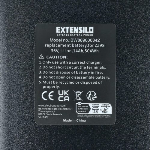 VHBW E-bike Battery Downtube ZZ98, ZZ9810 - 14000 mAh 36 V Li-Ion