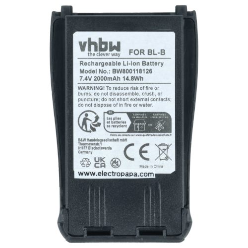 VHBW Radio Akku Baofeng BL-B - 2000 mAh 7,4 V Li-Ion