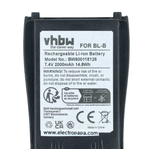 VHBW Radio Akku Baofeng BL-B - 2000 mAh 7,4 V Li-Ion