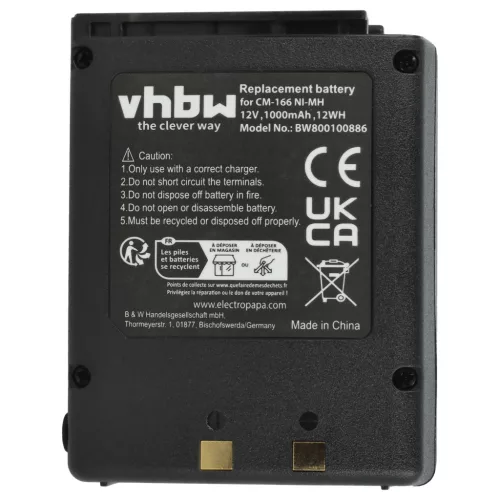 VHBW Radio Battery Icom BP-166, CM-166, CM-166S, CM-22A - 1000 mAh 12 V NiMH