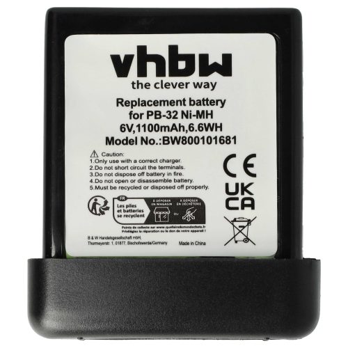 VHBW Rádió Akkumulátor PB-32, PB-32H, PB-33, PB-34 - 1100 mAh 6 V NiMH