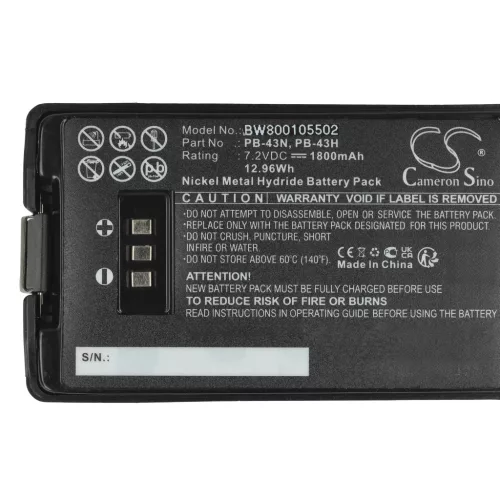 VHBW Rádió Akkumulátor PB-43N, PB-43 - 1800 mAh 7,2 V NiMH