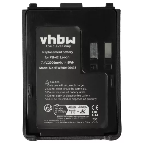 VHBW Radio Battery Kenwood PB-42Li, PB-42L, PB-42 - 2000 mAh 7.4 V Li-Ion