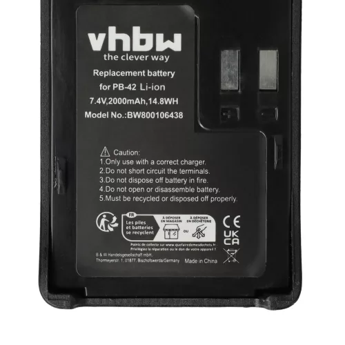VHBW Radio Battery Kenwood PB-42Li, PB-42L, PB-42 - 2000 mAh 7.4 V Li-Ion