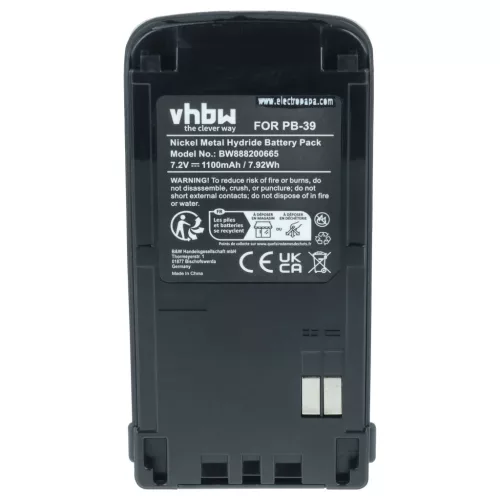 VHBW Radio Battery PB-39H, PB-39, PB-38 - 1100 mAh 7.2 V NiMH