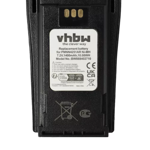VHBW Radio Battery NNTN4497A, NNTN4497, NNTN4496AR, NNTN4496 - 1400 mAh 7.2 V NiMH