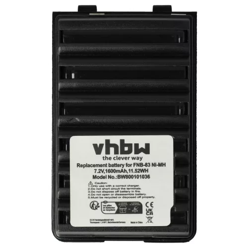 VHBW Radio Akku FNB-64H, FNB-57, FNB-64, FNB-83, AAJ66X001 - 1600 mAh 7,2 V NiMH