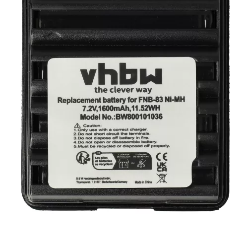 VHBW Radio Akku FNB-64H, FNB-57, FNB-64, FNB-83, AAJ66X001 - 1600 mAh 7,2 V NiMH