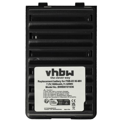 VHBW Radio Battery FNB-64H, FNB-57, FNB-64, FNB-83, AAJ66X001 - 1600 mAh 7.2 V NiMH