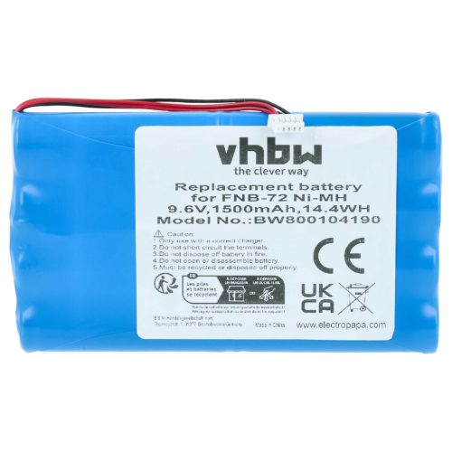 VHBW Radio Battery FNB-72xh, FNB-72xx, FNB-72x, FNB-72xe, FNB-85, FNB-72 - 1500 mAh 9.6 V NiMH