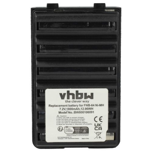 VHBW Radio Battery FNB-64H, FNB-57, FNB-64, FNB-83, AAJ66X001 - 1800 mAh 7.2 V NiMH
