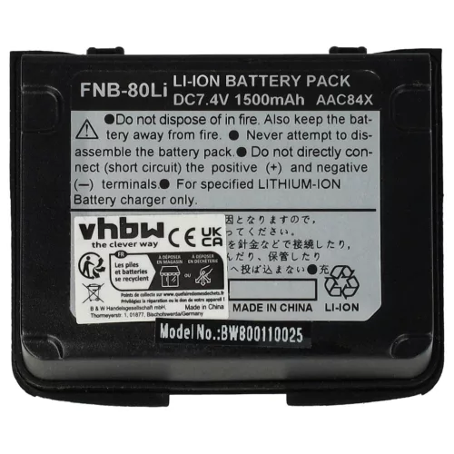 VHBW Radio Battery FNB-V80li, FNB-80Li - 1500 mAh 7.4 V Li-Ion
