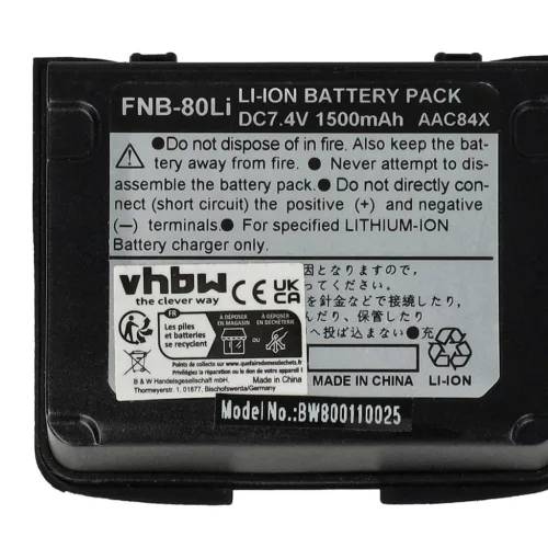 VHBW Radio Battery FNB-V80li, FNB-80Li - 1500 mAh 7.4 V Li-Ion