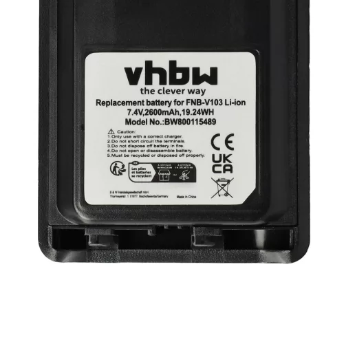 VHBW Radio Akku FNB-V103, FNB-V104, FNB-V103LI, FNB-V104LI - 2600 mAh 7,4 V Li-Ion