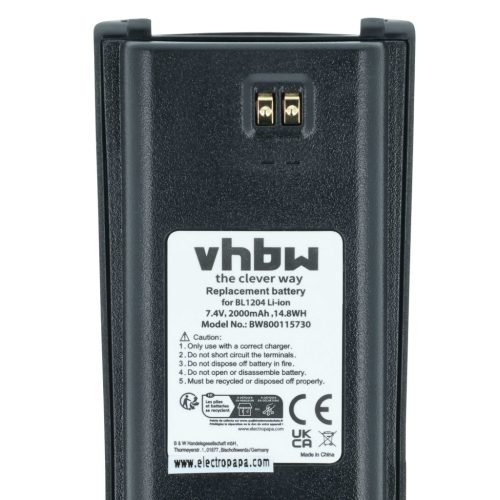 VHBW Rádió Akkumulátor Hyt / Hytera BL2001, BL1204 - 2000 mAh 7,4 V Li-Ion