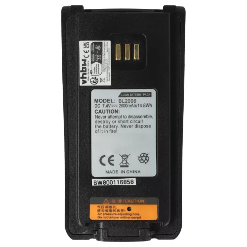 VHBW Radio Battery Hyt BL2006Li, BL2008, BL2006, BL2503 - 2000 mAh 7.4 V Li-Ion