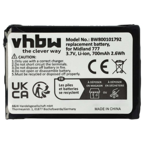 VHBW Rádió Akkumulátor Alan FB-777 - 700 mAh 3,7 V Li-Ion