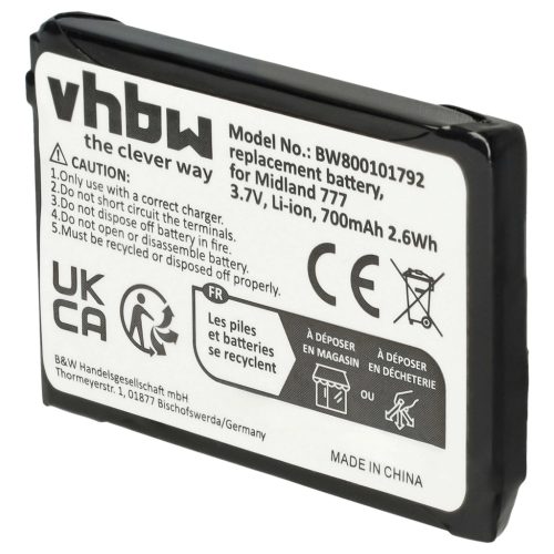 VHBW Rádió Akkumulátor Alan FB-777 - 700 mAh 3,7 V Li-Ion