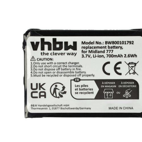 VHBW Radio Battery Alan FB-777 - 700 mAh 3.7 V Li-Ion