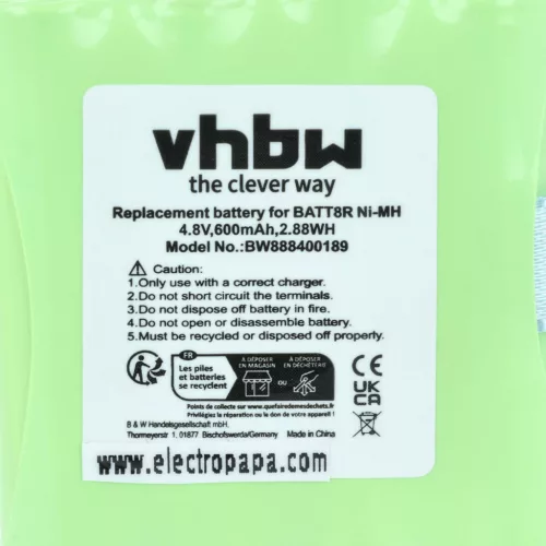 VHBW Radio Battery BATT8R, KEBT072A, KEBT-072-A - 600 mAh 4.8 V NiMH