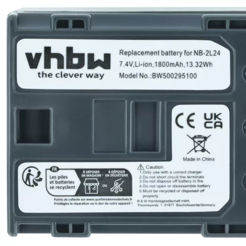 VHBW Videokamera Akku Canon BP-2L5, BP-2L12, BP-2L13, BP-2L18, BP-2L14 - 1800 mAh 7,2 V Li-Ion