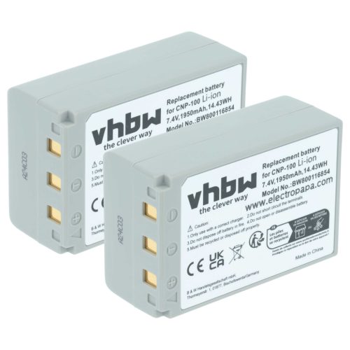 VHBW Akku Casio NP-100L, NP-100 - 1950 mAh 7,4 V Li-Ion