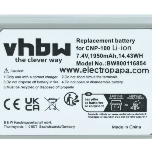 VHBW Akku Casio NP-100L, NP-100 - 1950 mAh 7,4 V Li-Ion