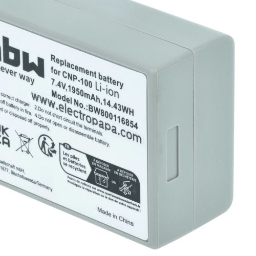 VHBW Akku Casio NP-100L, NP-100 - 1950 mAh 7,4 V Li-Ion