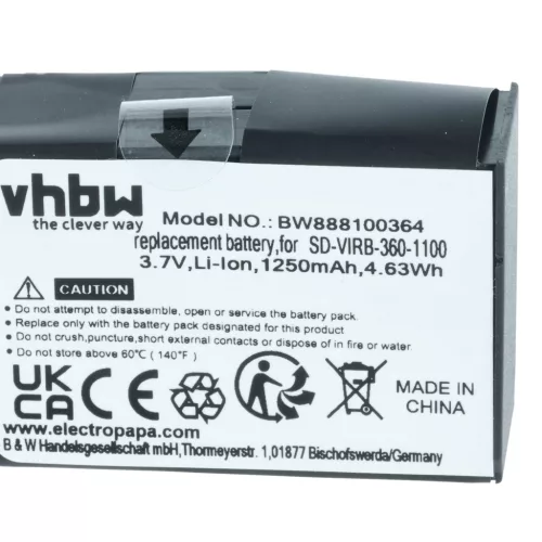 VHBW Videokamera Akku 010-12521-40, 360-00106-00 - 1250 mAh 3,8 V Li-Ion