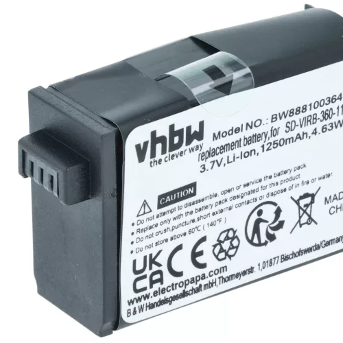 VHBW Videokamera Akku 010-12521-40, 360-00106-00 - 1250 mAh 3,8 V Li-Ion
