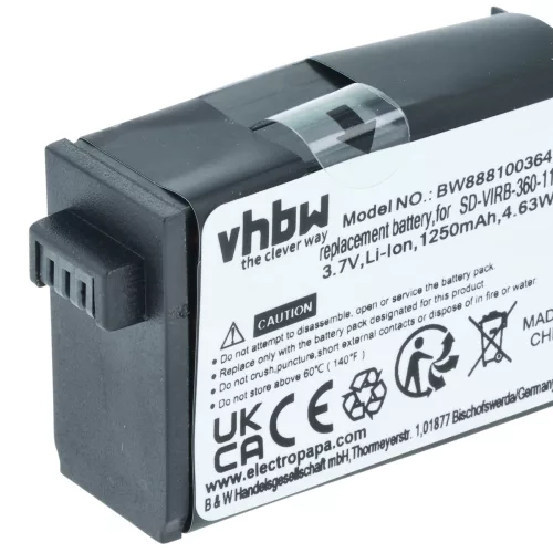 VHBW Camcorder Battery 010-12521-40, 360-00106-00 - 1250 mAh 3.8 V Li-Ion