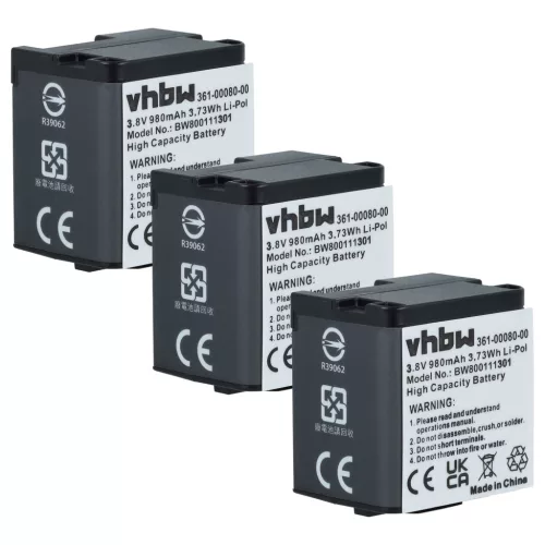 VHBW Camcorder Battery 010-01363-10, 010-12256-01, 361-00080-00 - 980 mAh 3.8 V Li-polymer
