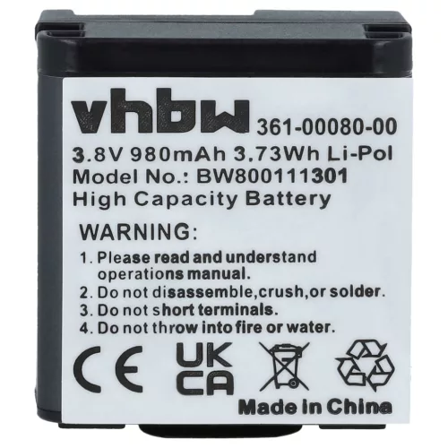VHBW Camcorder Battery 010-01363-10, 010-12256-01, 361-00080-00 - 980 mAh 3.8 V Li-polymer