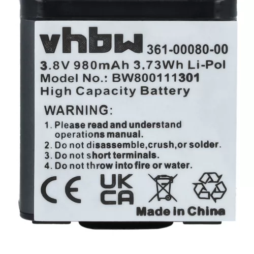 VHBW Camcorder Battery 010-01363-10, 010-12256-01, 361-00080-00 - 980 mAh 3.8 V Li-polymer