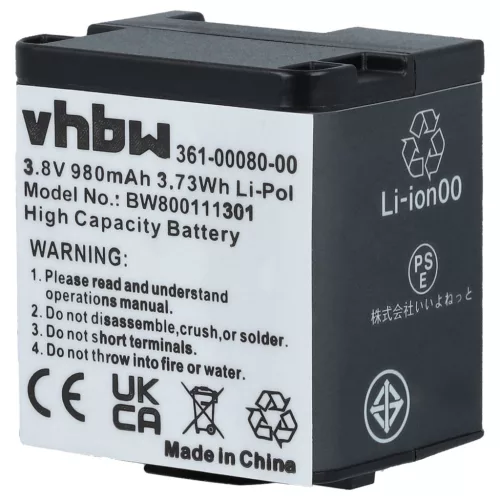 VHBW Camcorder Battery 010-01363-10, 010-12256-01, 361-00080-00 - 980 mAh 3.8 V Li-polymer