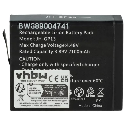 VHBW Battery GoPro JH-GP13 - 2100 mAh 3.89 V Li-Ion