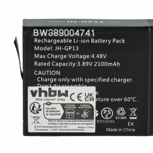 VHBW Battery GoPro JH-GP13 - 2100 mAh 3.89 V Li-Ion