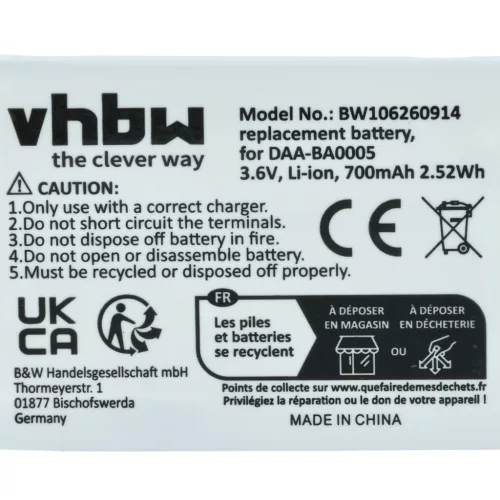 VHBW MP3-Player Akku Creative - 700 mAh 3,7 V Li-Ion