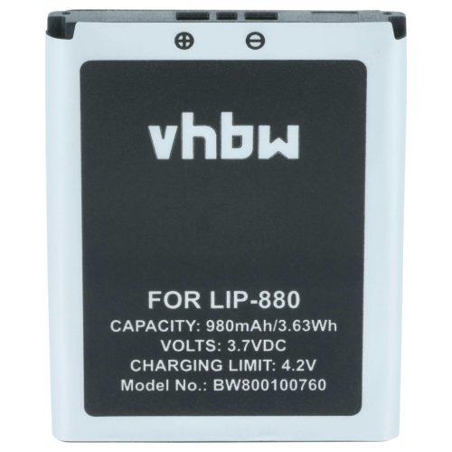 VHBW MP3-Player Akku LIP-880PD, LIP-880PD-B, LIP-880 - 980 mAh 3,7 V Li-Ion