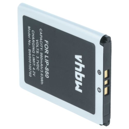 VHBW MP3-Player Akku LIP-880PD, LIP-880PD-B, LIP-880 - 980 mAh 3,7 V Li-Ion