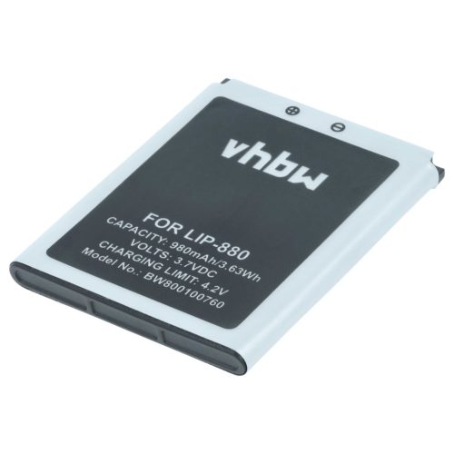 VHBW MP3-Player Akku LIP-880PD, LIP-880PD-B, LIP-880 - 980 mAh 3,7 V Li-Ion