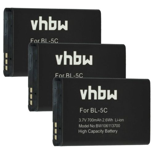 Mobile Phone 3x Battery replaces Alcatel RTR001F01, 3BN67332AA, 10000058 - 700 mAh 3.7 V Li-Ion