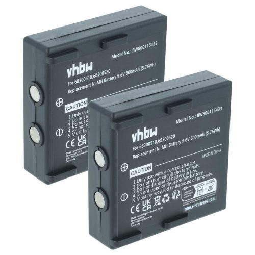 VHBW Távirányító Akkumulátor 68300510, 68300520, 68300525 - 600 mAh 9,6 V NiMH