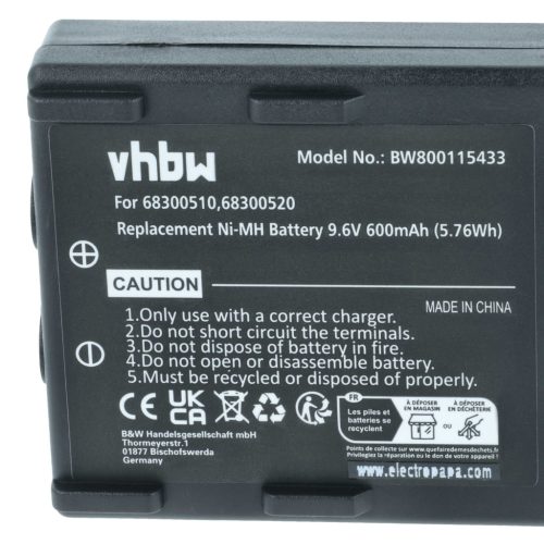 VHBW Remote Control Battery 68300510, 68300520, 68300525 - 600 mAh 9.6 V NiMH