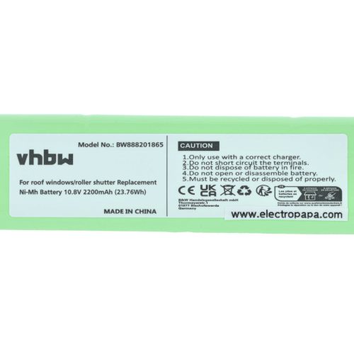 VHBW Roller Shutter Battery Velux 946933, 946987, 946930 - 2200 mAh 10.8 V NiMH