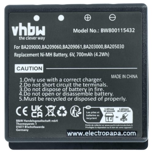 VHBW Fernbedienungsakku HBC BA203000, BA205030, 005-01-00615 - 700 mAh 6 V NiMH