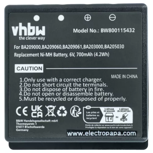 VHBW Fernbedienung Akku BA203000, BA205030, 005-01-00615 - 700 mAh 6 V NiMH