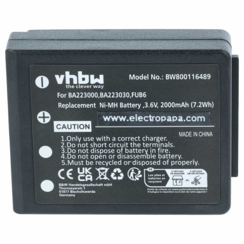 VHBW Fernbedienungsakku HBC FBFUB09N, BA223031, BA223001, BA223000, BA223030 - 2000 mAh 3,6 V NiMH