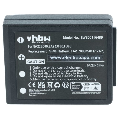 VHBW Fernbedienungsakku HBC FBFUB09N, BA223031, BA223001, BA223000, BA223030 - 2000 mAh 3,6 V NiMH