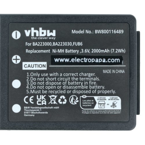 VHBW Fernbedienungsakku HBC FBFUB09N, BA223031, BA223001, BA223000, BA223030 - 2000 mAh 3,6 V NiMH